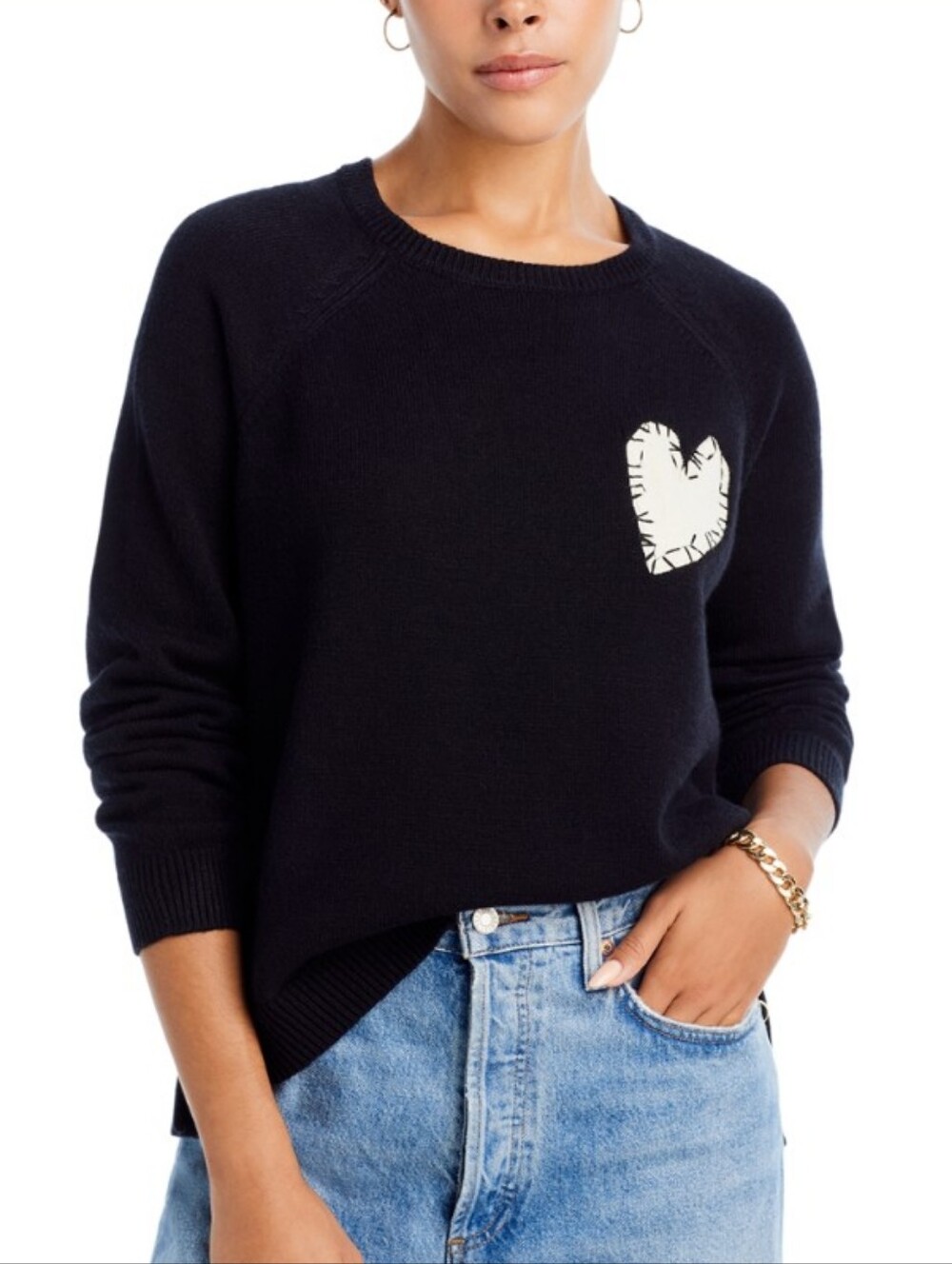 Aqua X Kerri Rosenthal Heart Patch Sweater Side Buttons